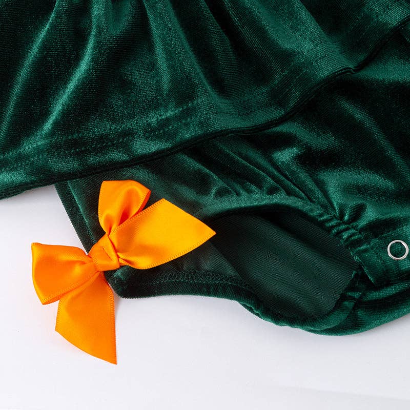 Pumpkin Embroidered Velvet Romper – Halloween & Thanksgiving Baby Outfit