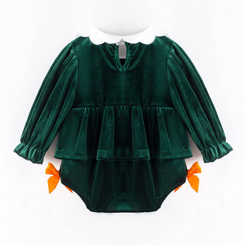 Pumpkin Embroidered Velvet Romper – Halloween & Thanksgiving Baby Outfit